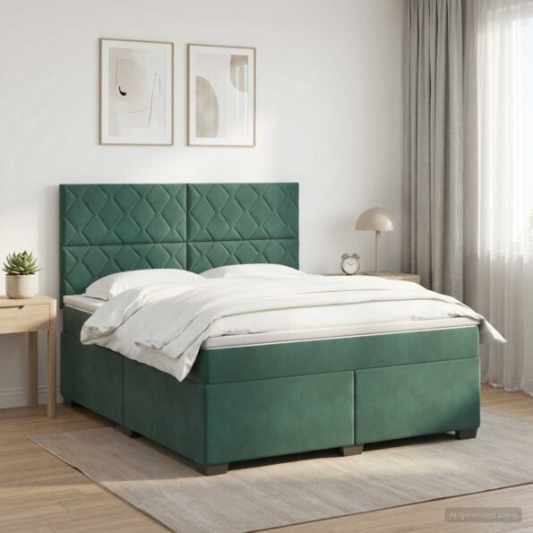 vidaXL Posteľ boxspring s matracom Tmavozelená 160 x 200 cm Zamat – Obrázok 4