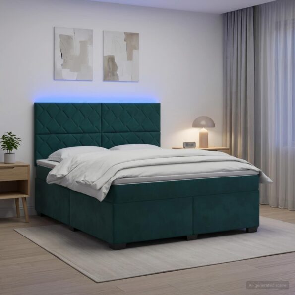vidaXL Posteľ boxspring s matracom Tmavozelená 160 x 200 cm Zamat – Obrázok 5