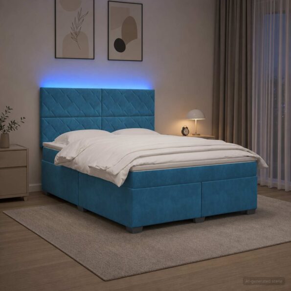 vidaXL Posteľ boxspring s matracom Modrá 160 x 200 cm Zamat – Obrázok 4