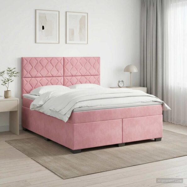 vidaXL Posteľ boxspring s matracom Ružová 160 x 200 cm Zamat – Obrázok 4