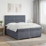 vidaXL Posteľ boxspring s matracom Tmavosivá 200 x 200 cm Zamat – Obrázok 4