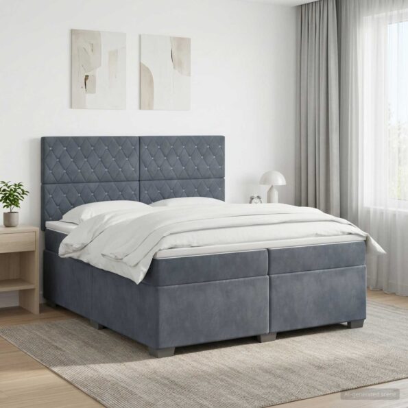 vidaXL Posteľ boxspring s matracom Tmavosivá 200 x 200 cm Zamat – Obrázok 4
