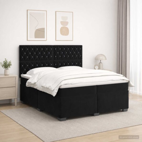 vidaXL Posteľ boxspring s matracom Čierna 200 x 200 cm Zamat – Obrázok 4