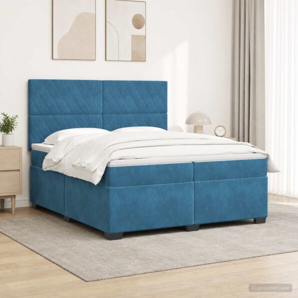 vidaXL Posteľ boxspring s matracom Modrá 200 x 200 cm Zamat – Obrázok 4