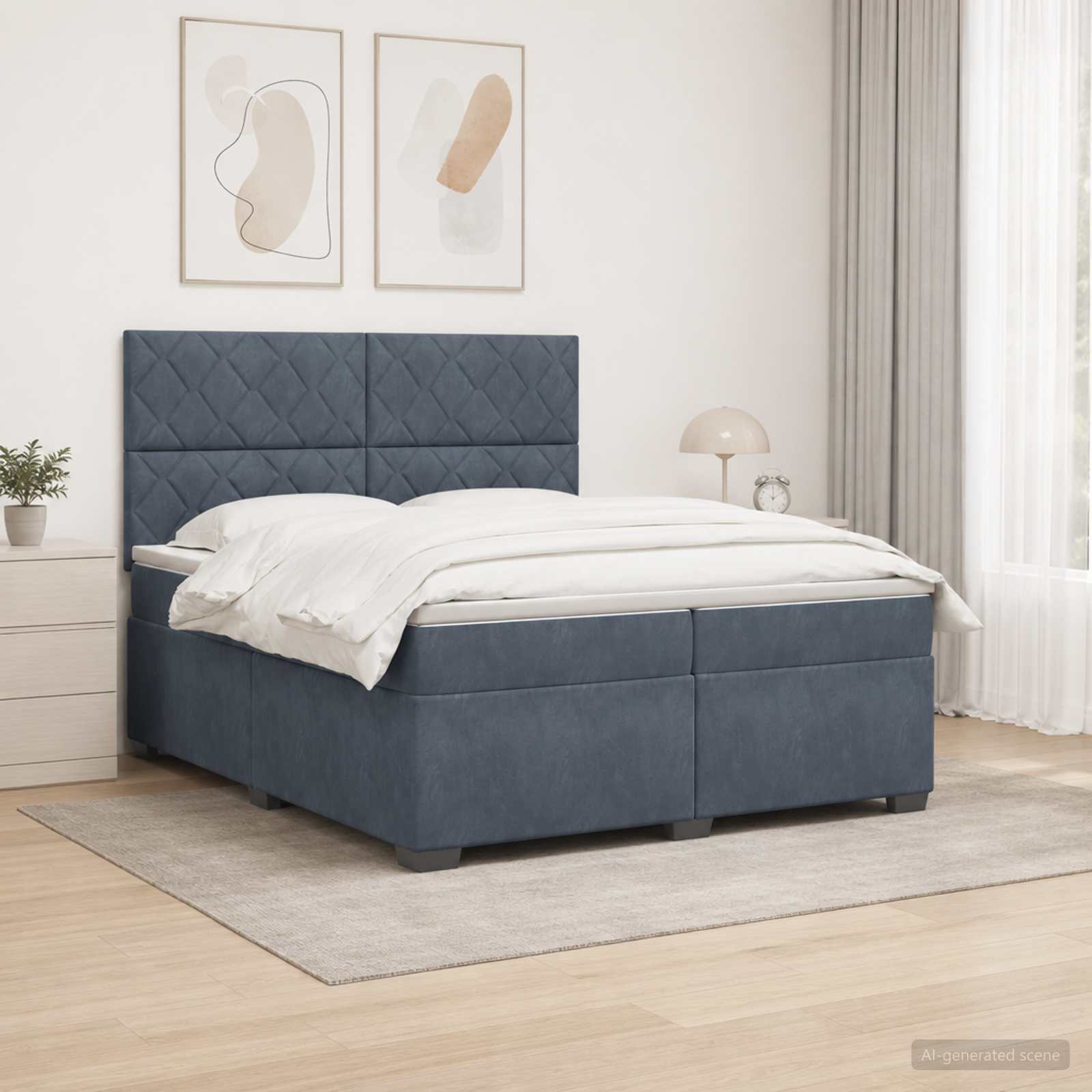3455181_1.jpg vidaXL Posteľ boxspring s matracom Tmavosivá 200 x 200 cm Zamat – Obrázok 1