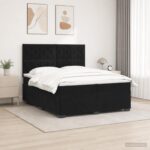 vidaXL Posteľ boxspring s matracom Čierna 200 x 200 cm Zamat – Obrázok 4