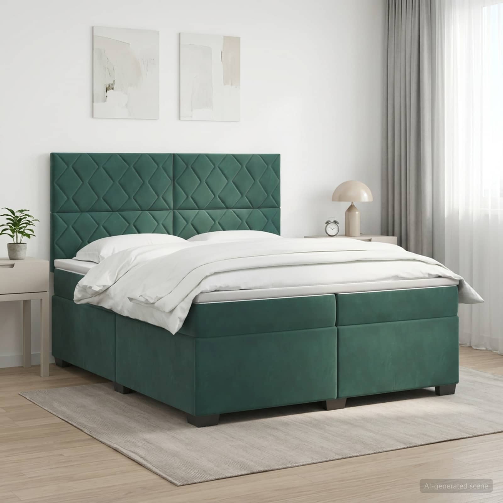 3455183_1.jpg vidaXL Posteľ boxspring s matracom Tmavozelená 200 x 200 cm Zamat – Obrázok 1