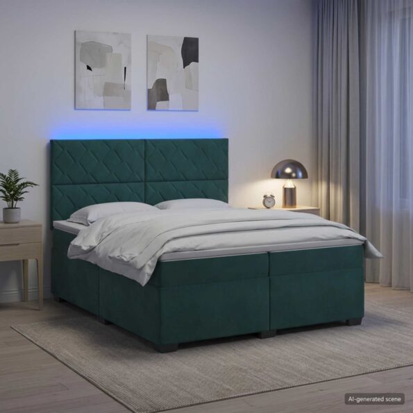 vidaXL Posteľ boxspring s matracom Tmavozelená 200 x 200 cm Zamat – Obrázok 4