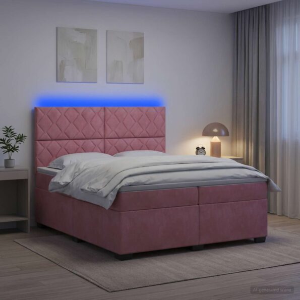 vidaXL Posteľ boxspring s matracom Ružová 200 x 200 cm Zamat – Obrázok 4