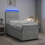 vidaXL Posteľ s boxspringom a matracom a LED Svetlosivá 90 x 190 cm – Obrázok 4