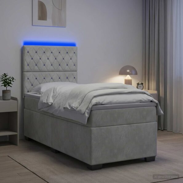 vidaXL Posteľ s boxspringom a matracom a LED Svetlosivá 90 x 190 cm – Obrázok 4