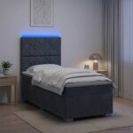 vidaXL Posteľ s boxspringom a matracom a LED Tmavosivá 90 x 190 cm – Obrázok 4