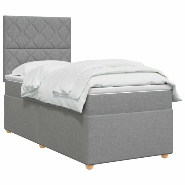 vidaXL Posteľ boxspring s matracom Svetlosivá 90 x 190 cm Látka – Obrázok 3