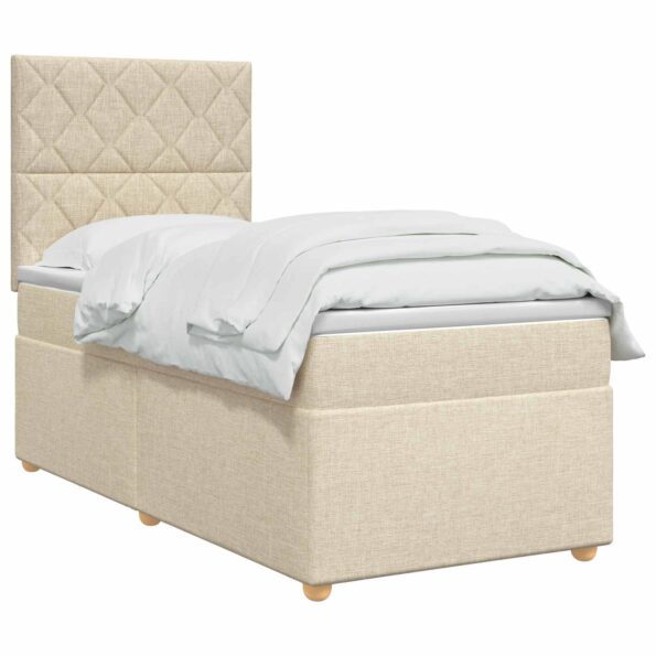 vidaXL Posteľ boxspring s matracom Krémová 90 x 200 cm Látka – Obrázok 3