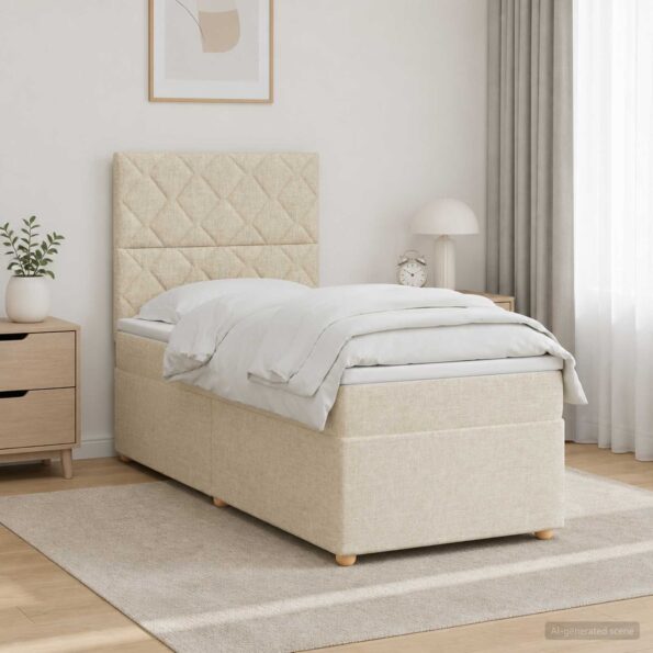 vidaXL Posteľ boxspring s matracom Krémová 90 x 200 cm Látka – Obrázok 4