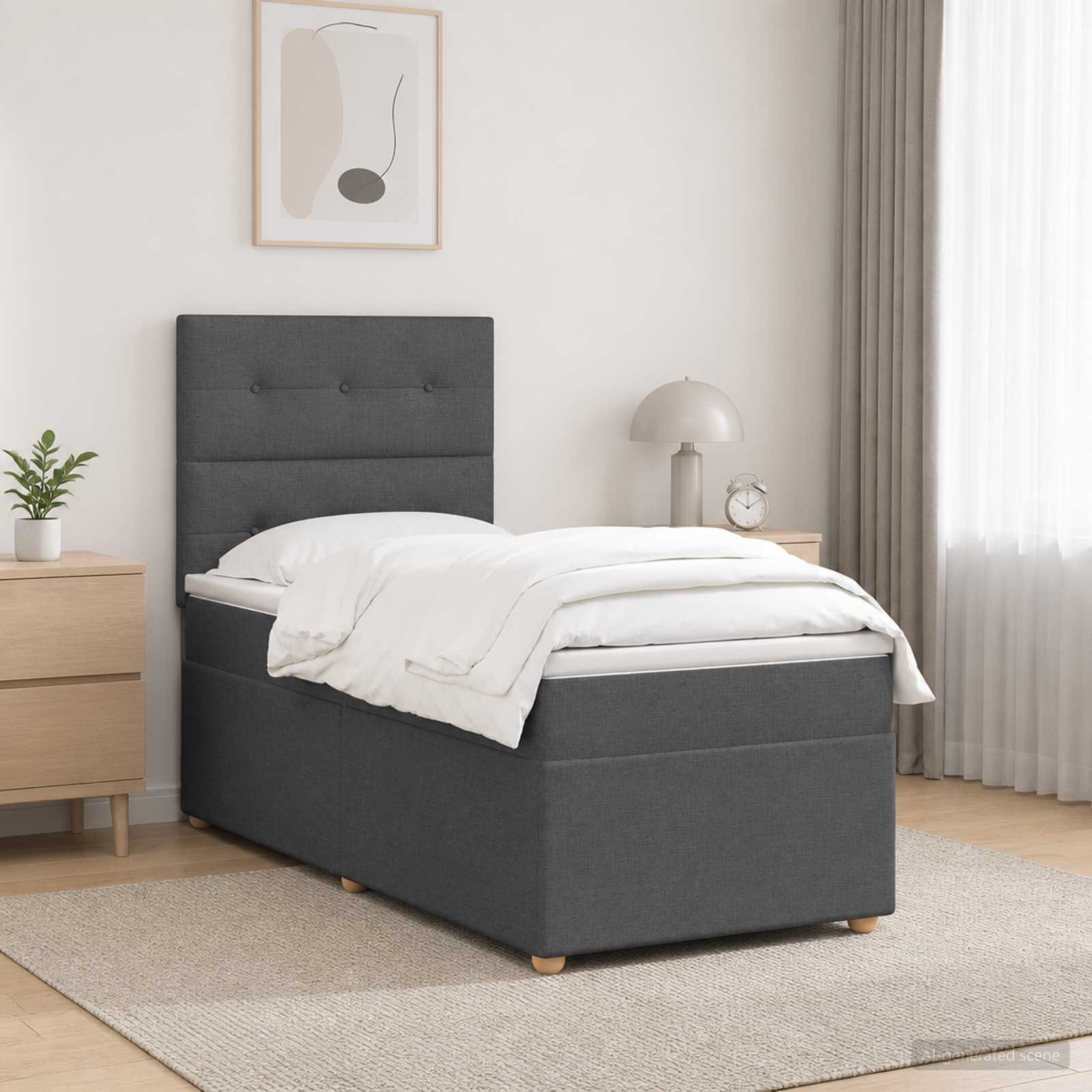 3455281_1.jpg vidaXL Posteľ boxspring s matracom Tmavosivá 100 x 200 cm Látka – Obrázok 1