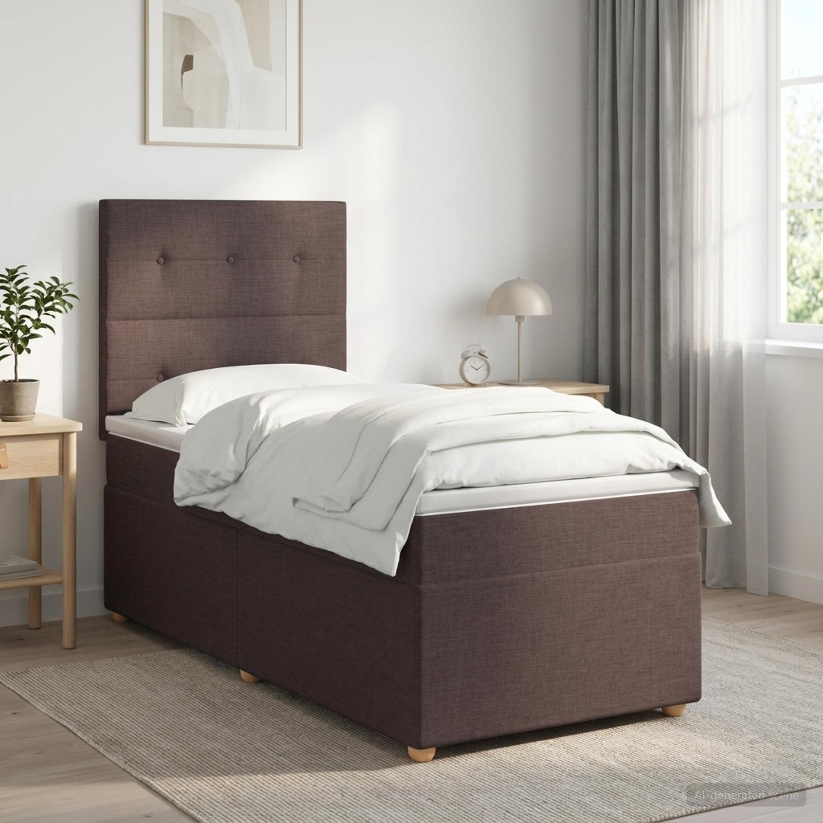 3455283_1.jpg vidaXL Posteľ boxspring s matracom Tmavohnedá 100 x 200 cm Látka – Obrázok 1