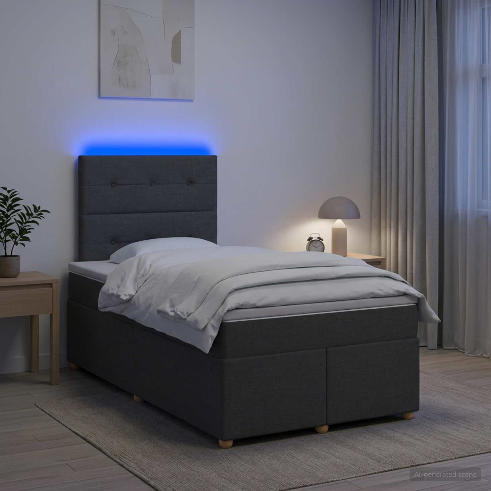 3455323_1.jpg vidaXL Posteľ boxspring s matracom Tmavosivá 120 x 200 cm Látka – Obrázok 1