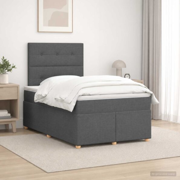 vidaXL Posteľ boxspring s matracom Tmavosivá 120 x 200 cm Látka – Obrázok 4