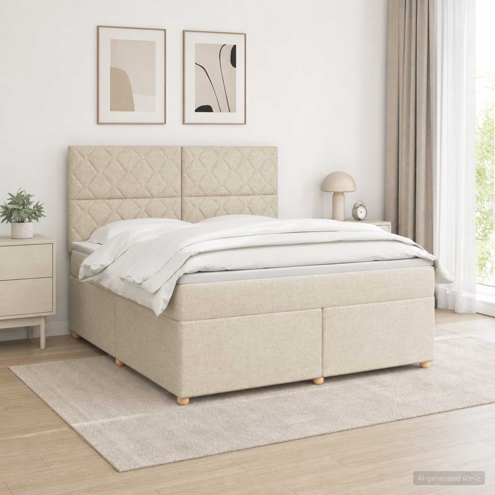 3455397_1.jpg vidaXL Posteľ boxspring s matracom Krémová 160 x 200 cm Látka – Obrázok 1