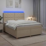 vidaXL Posteľ boxspring s matracom Krémová 160 x 200 cm Látka – Obrázok 4