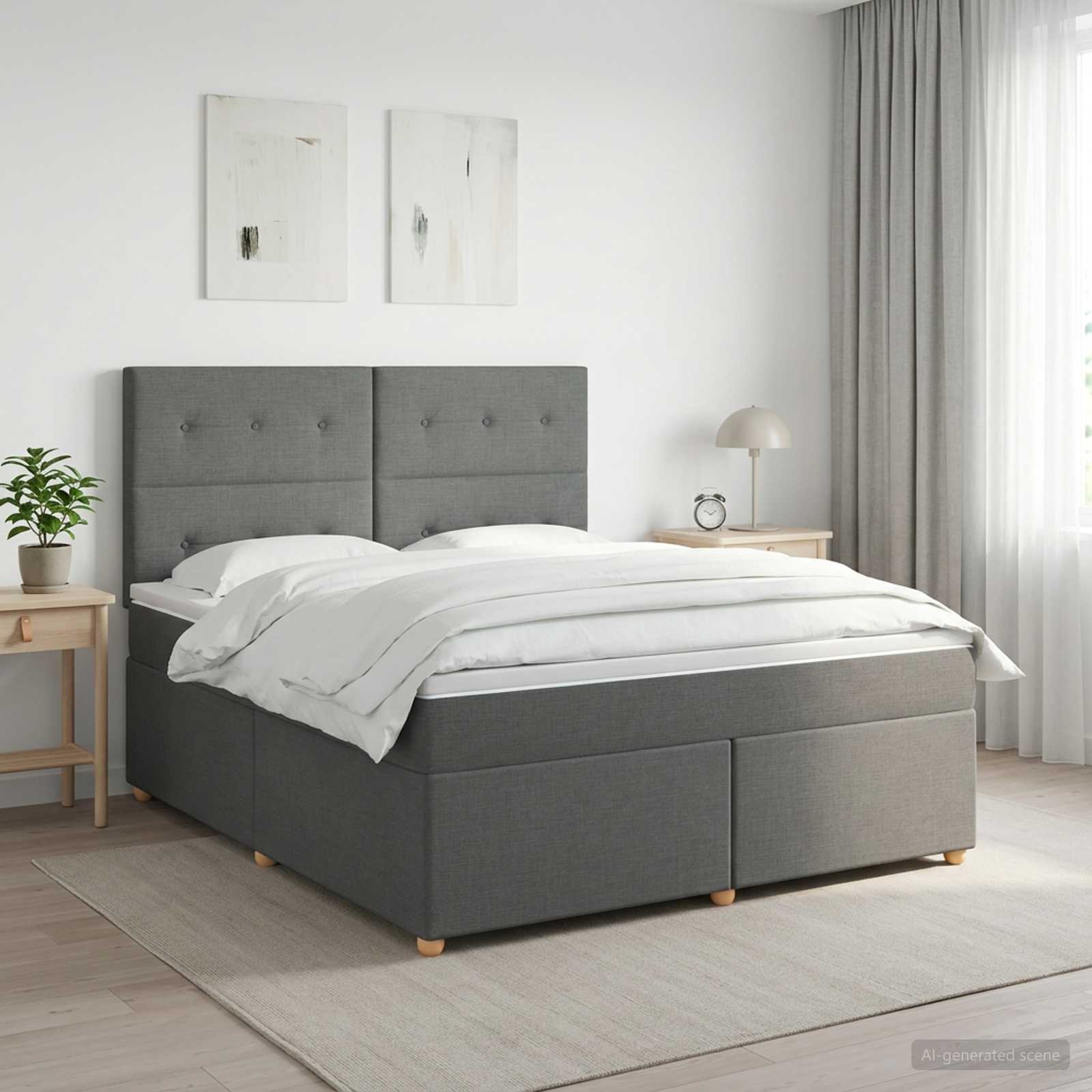 3455407_1.jpg vidaXL Posteľ boxspring s matracom Tmavosivá 180 x 200 cm Látka – Obrázok 1