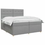 vidaXL Posteľ boxspring s matracom Svetlosivá 200 x 200 cm Látka – Obrázok 3