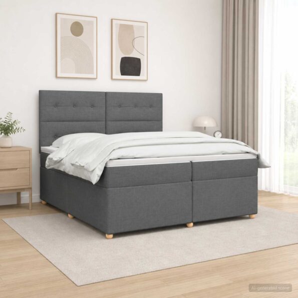 vidaXL Posteľ boxspring s matracom Tmavosivá 200 x 200 cm Látka – Obrázok 4