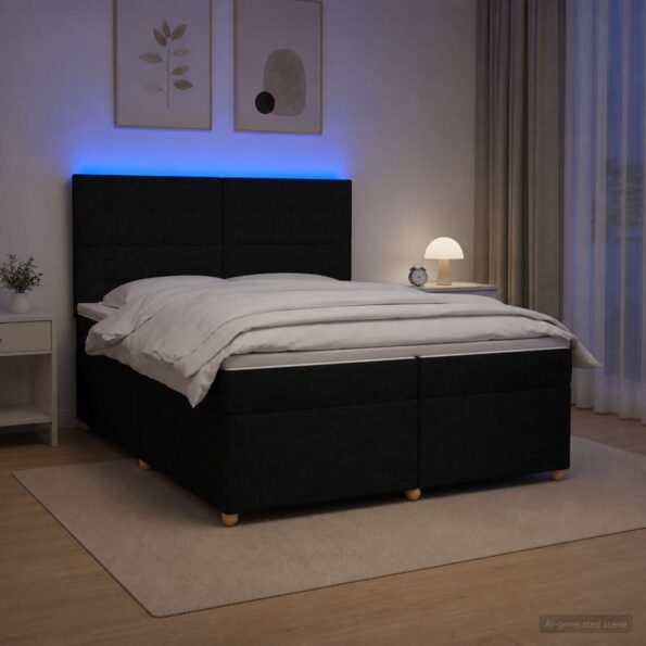 vidaXL Posteľ boxspring s matracom Čierna 200 x 200 cm Látka – Obrázok 4