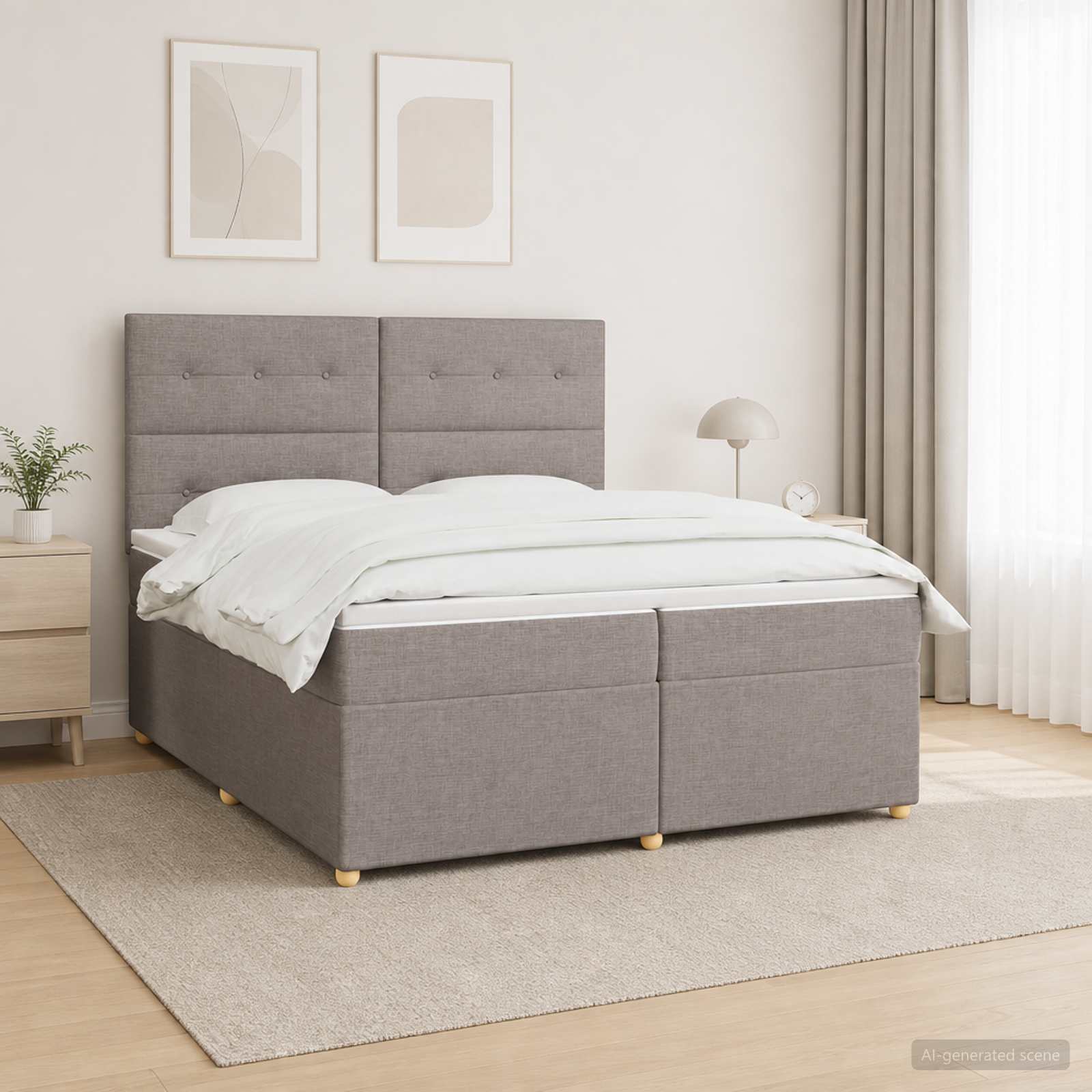 3455431_1.jpg vidaXL Posteľ boxspring s matracom Sivohnedá 200 x 200 cm Látka – Obrázok 1
