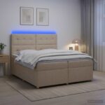 vidaXL Posteľ boxspring s matracom Krémová 200 x 200 cm Látka