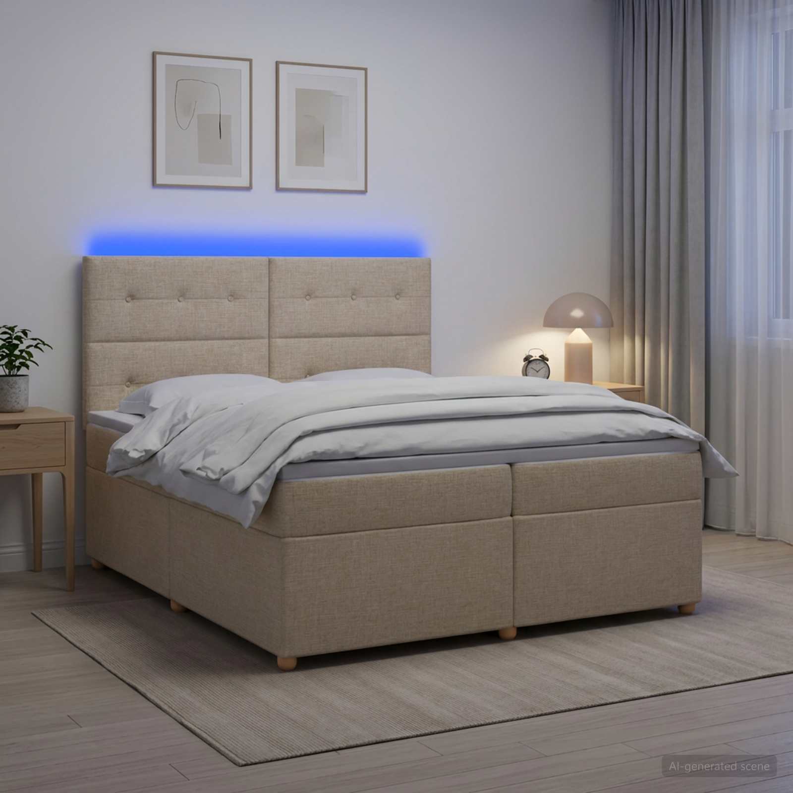3455432_1.jpg vidaXL Posteľ boxspring s matracom Krémová 200 x 200 cm Látka – Obrázok 1