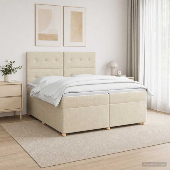 vidaXL Posteľ boxspring s matracom Krémová 200 x 200 cm Látka – Obrázok 4