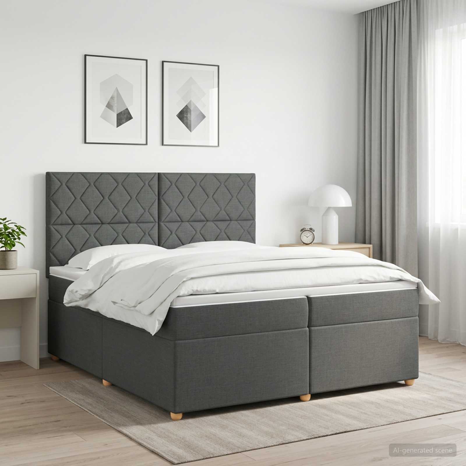3455435_1.jpg vidaXL Posteľ boxspring s matracom Tmavosivá 200 x 200 cm Látka – Obrázok 1