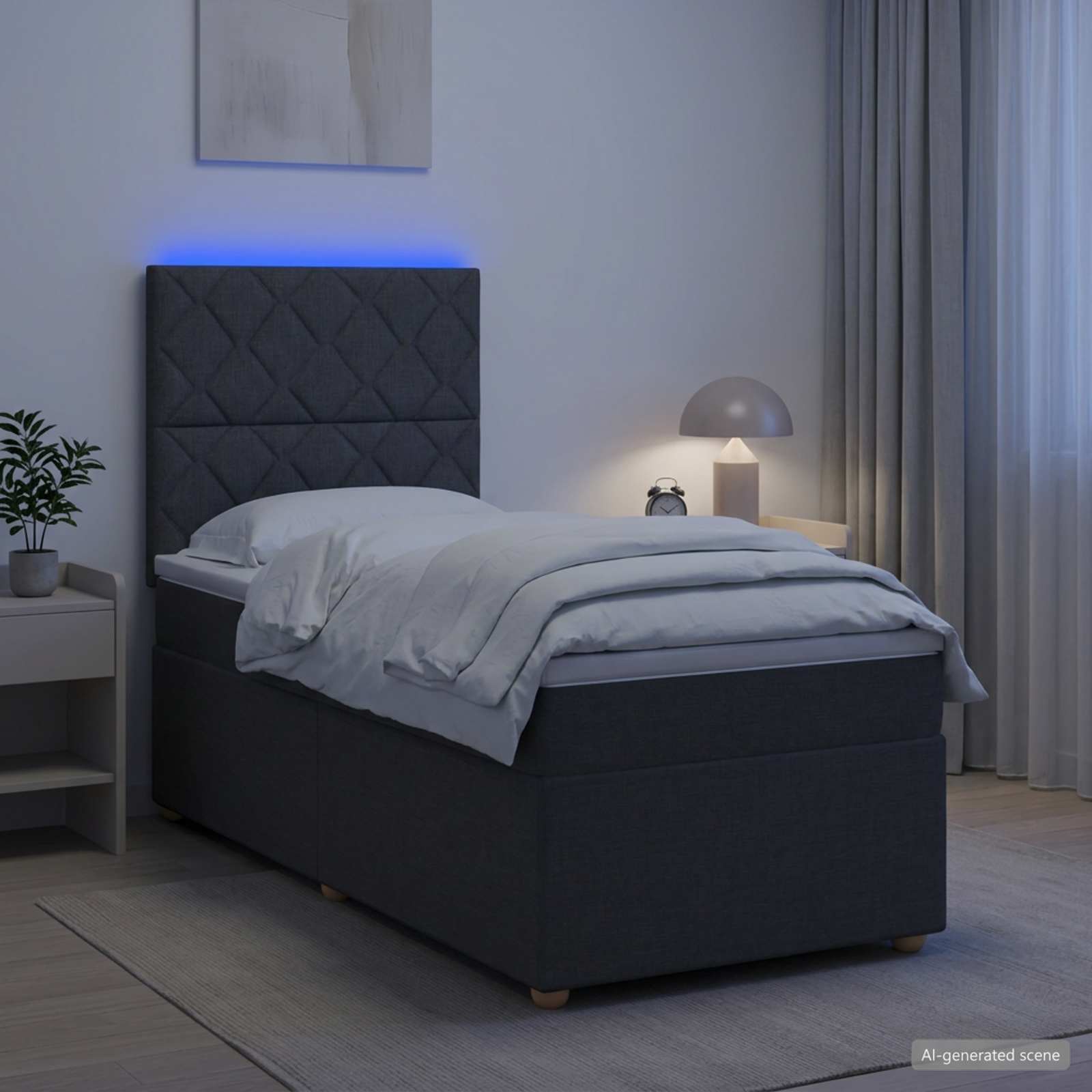 3455446_1.jpg vidaXL LED boxspring posteľ s matracom Tmavosivá 90 x 190 cm Látka – Obrázok 1