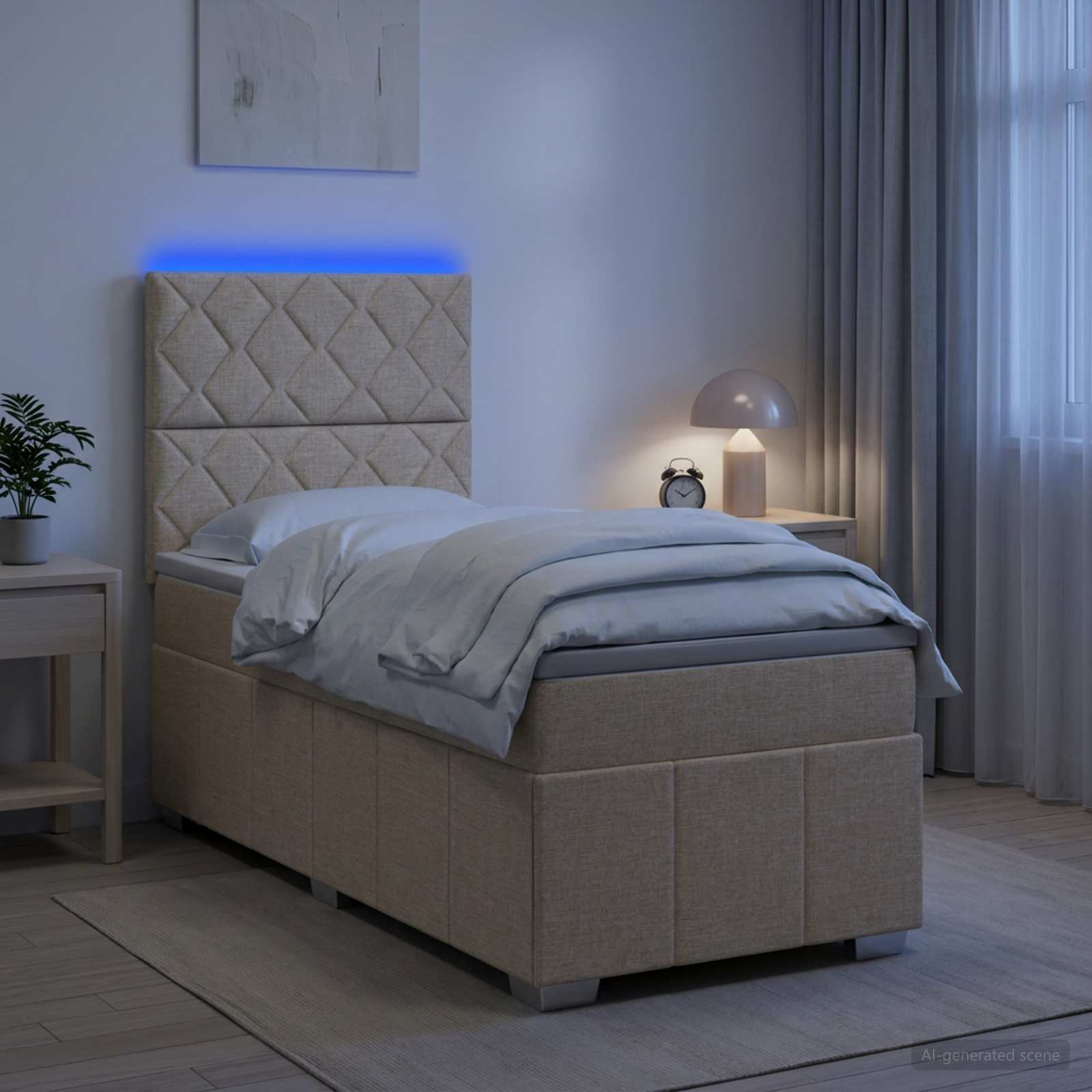 3455484_1.jpg vidaXL LED boxspring posteľ s matracom Krémová 80 x 200 cm Látka – Obrázok 1
