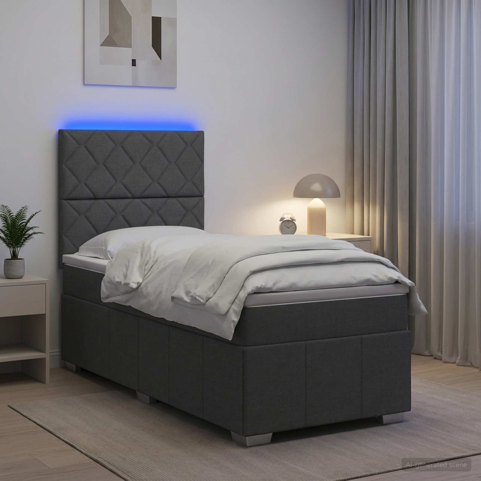 3455501_1.jpg vidaXL LED boxspring posteľ s matracom Tmavosivá 90 x 190 cm Látka – Obrázok 1
