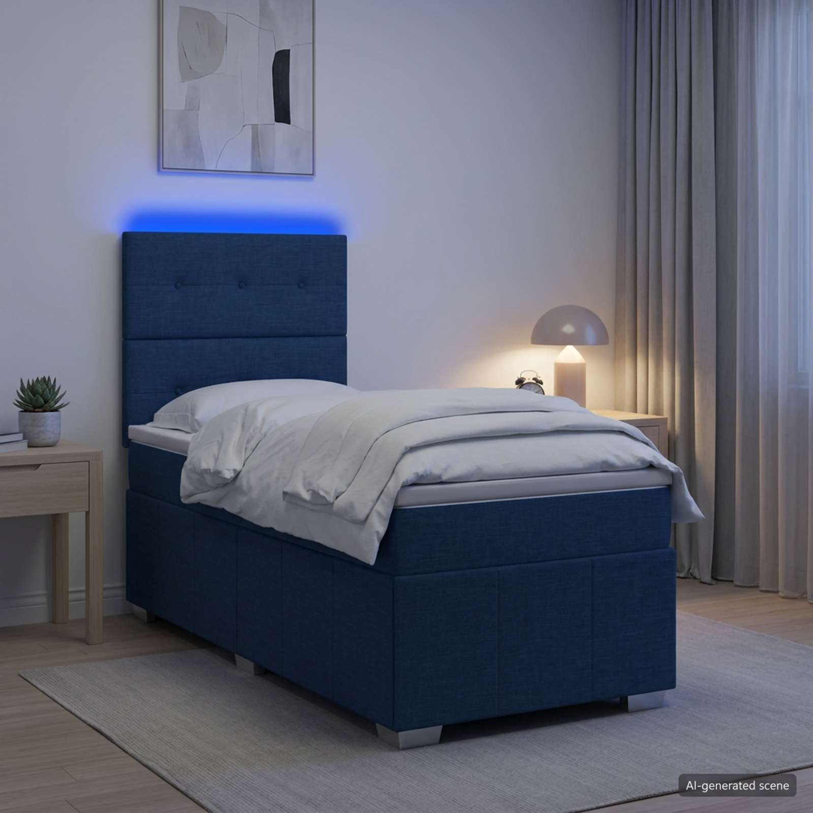 3455520_1.jpg vidaXL LED boxspring posteľ s matracom Modrá 90 x 200 cm Látka – Obrázok 1