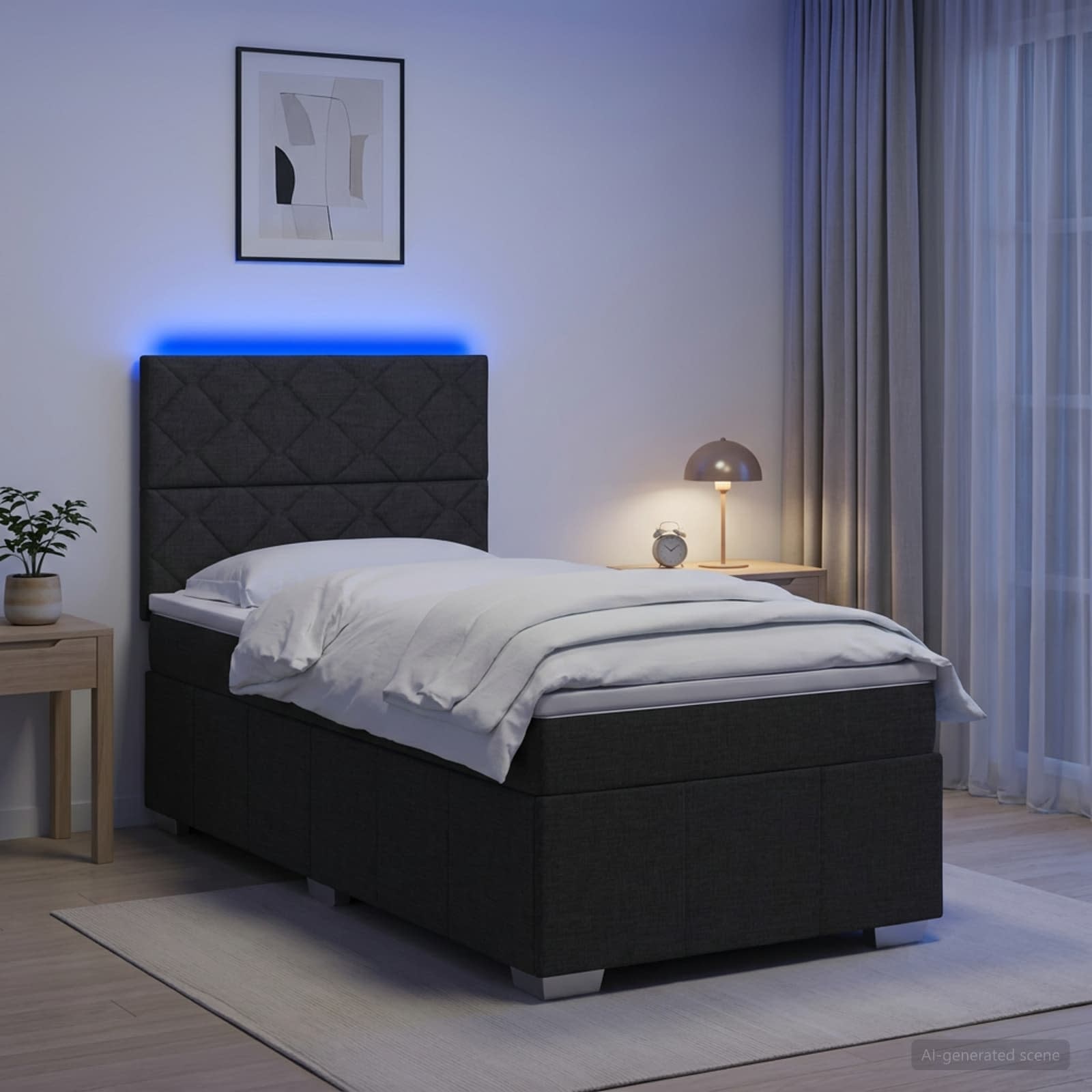 3455523_1.jpg vidaXL LED boxspring posteľ s matracom Čierna 90 x 200 cm Látka – Obrázok 1