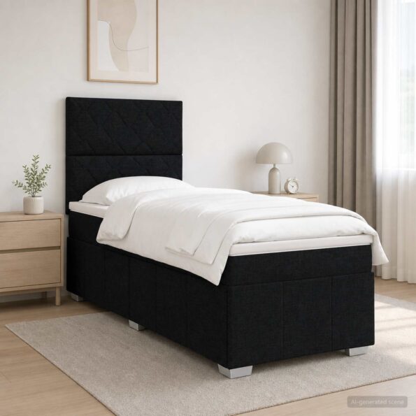 vidaXL LED boxspring posteľ s matracom Čierna 90 x 200 cm Látka – Obrázok 4