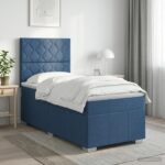 vidaXL LED boxspring posteľ s matracom Modrá 90 x 200 cm Látka