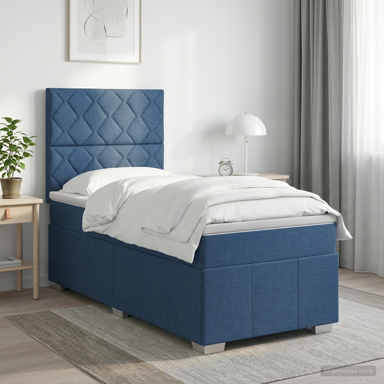 3455527_1.jpg vidaXL LED boxspring posteľ s matracom Modrá 90 x 200 cm Látka – Obrázok 1