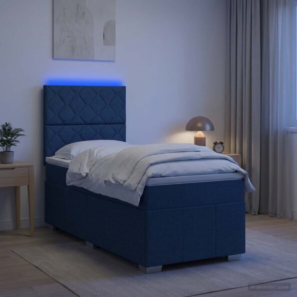 vidaXL LED boxspring posteľ s matracom Modrá 90 x 200 cm Látka – Obrázok 4