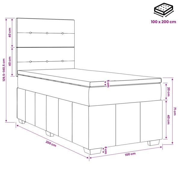 vidaXL LED boxspring posteľ s matracom Čierna 100 x 200 cm Látka – Obrázok 12