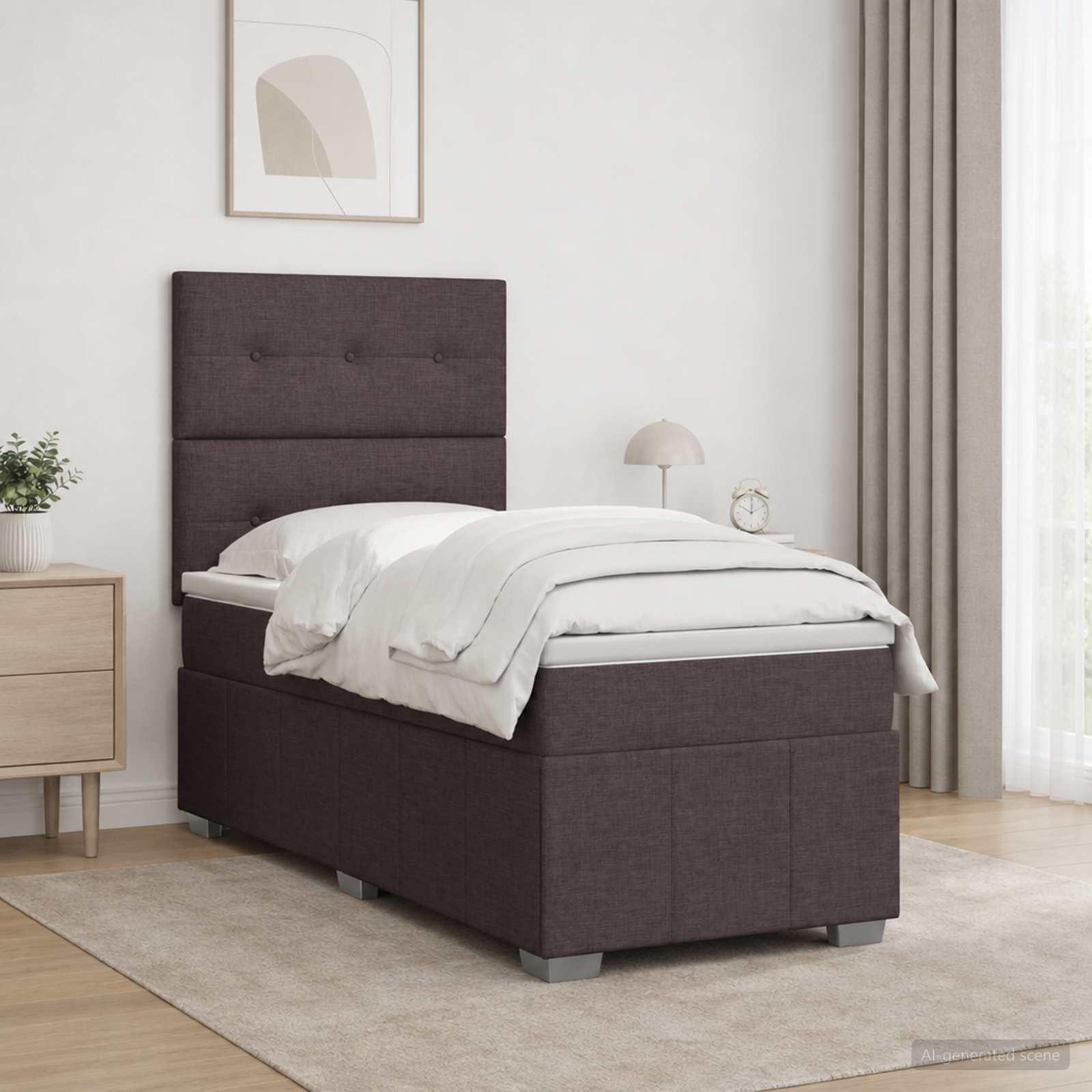 3455538_1.jpg vidaXL LED boxspring posteľ s matracom Tmavohnedá 100 x 200 cm Látka – Obrázok 1