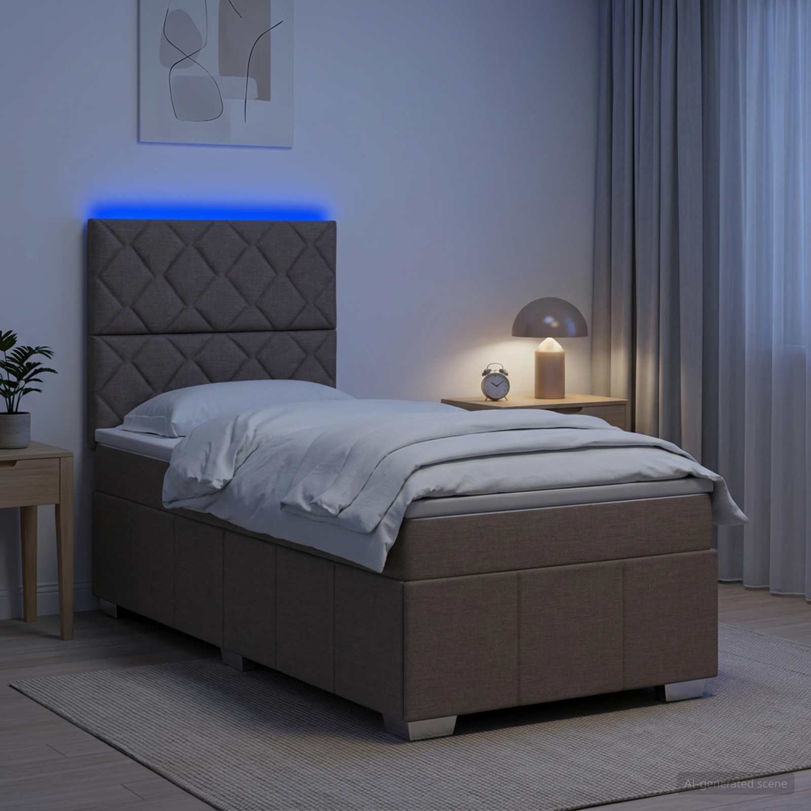 3455546_1.jpg vidaXL LED boxspring posteľ s matracom Sivohnedá 100 x 200 cm Látka – Obrázok 1