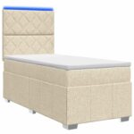 vidaXL LED boxspring posteľ s matracom Krémová 100 x 200 cm Látka – Obrázok 2