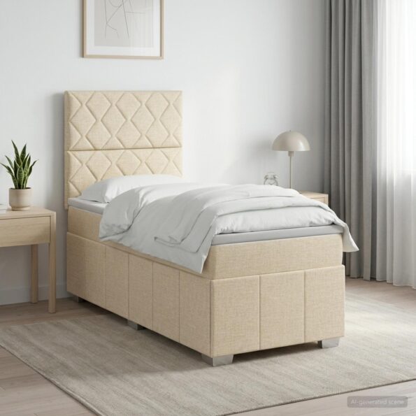 vidaXL LED boxspring posteľ s matracom Krémová 100 x 200 cm Látka – Obrázok 4