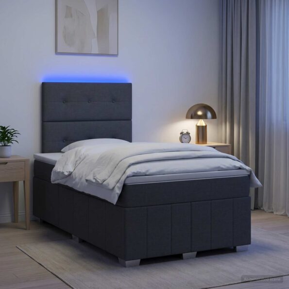 vidaXL LED boxspring posteľ s matracom Tmavosivá 120 x 190 cm Látka – Obrázok 4