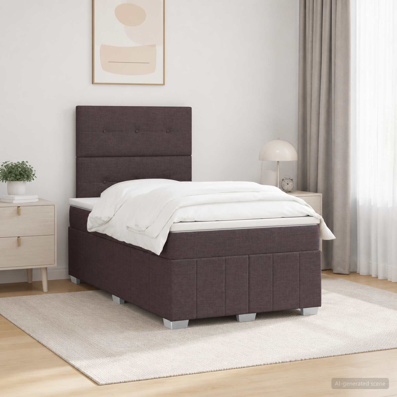 3455559_1.jpg vidaXL LED boxspring posteľ s matracom Tmavohnedá 120 x 190 cm Látka – Obrázok 1